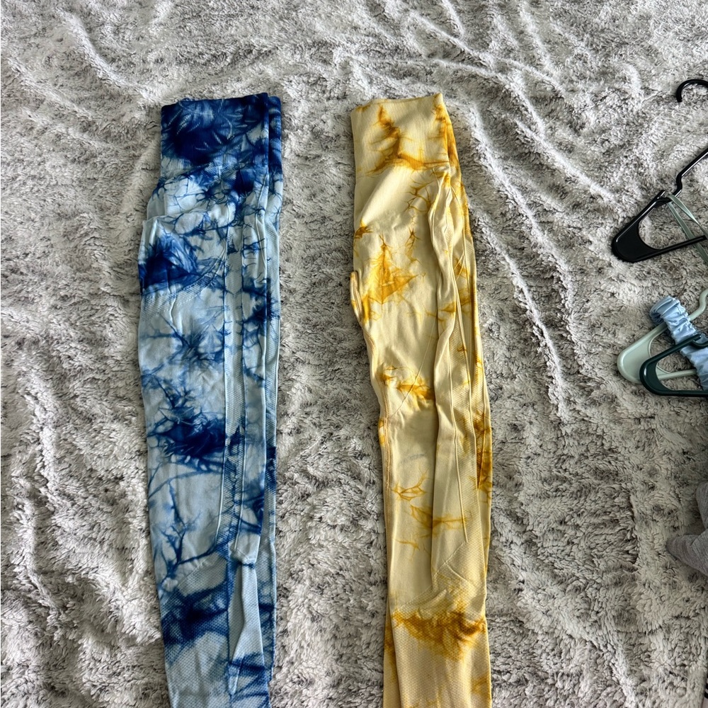 Women’s  Tie-Dye Leggings - Blue and Yellow